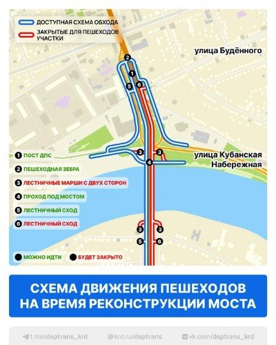 Схему движения меняют на Тургеневском мосту в Краснодаре. Пешеходам будет сложно