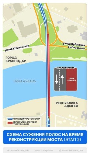 Схему движения меняют на Тургеневском мосту в Краснодаре. Пешеходам будет сложно