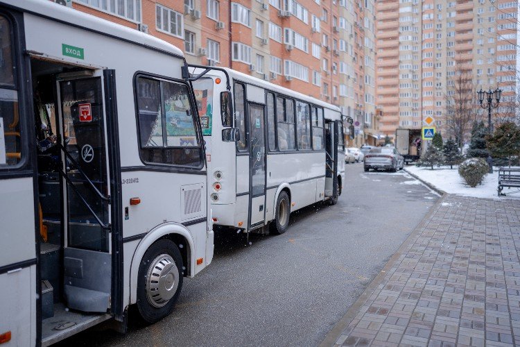 Автобусы стоят на остановке