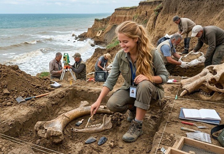 Девушка-волонтер на раскопках