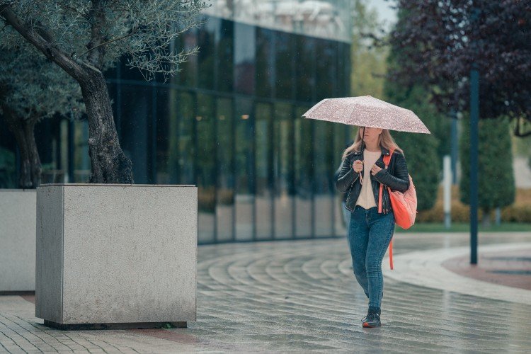 женщина идет под зонтом