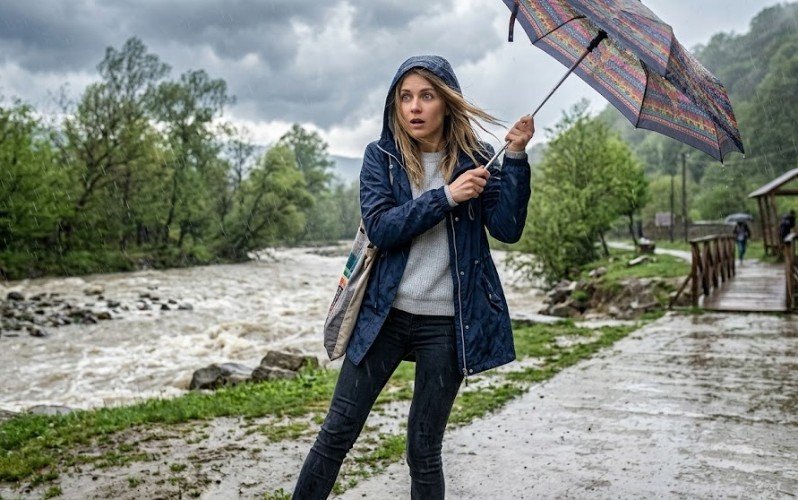 Девушка застигнута врасплох непогодой