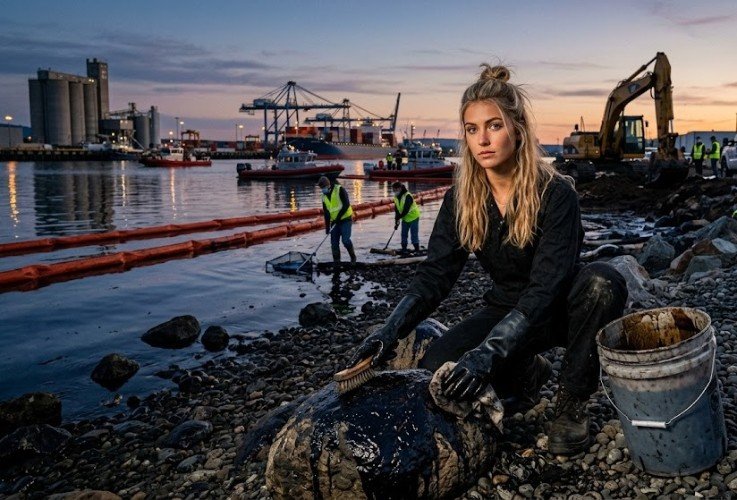 Девушка очищает пляж