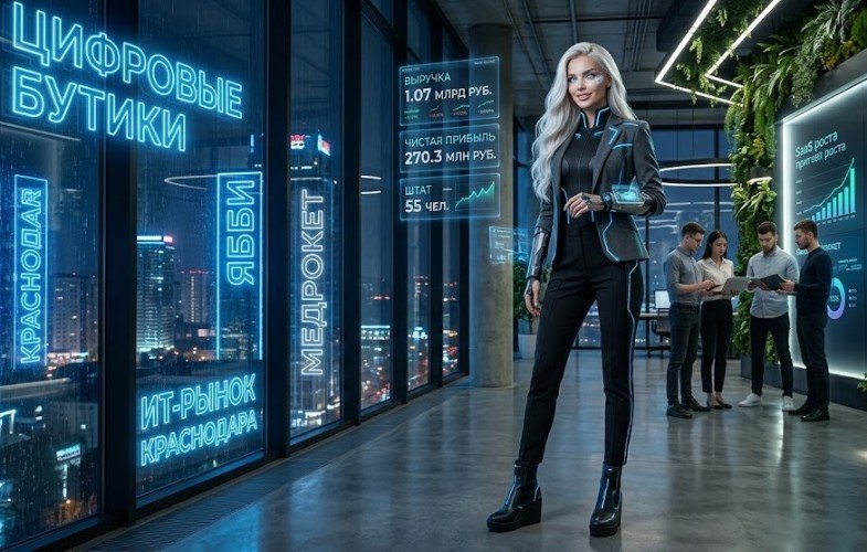 Девушка в антураже технологических компаний