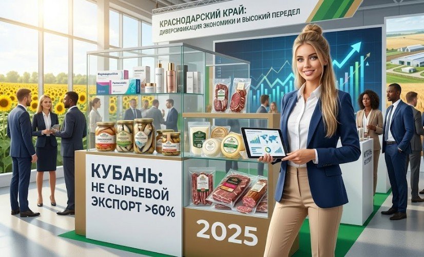 Девушка представляет кубанскую продукцию