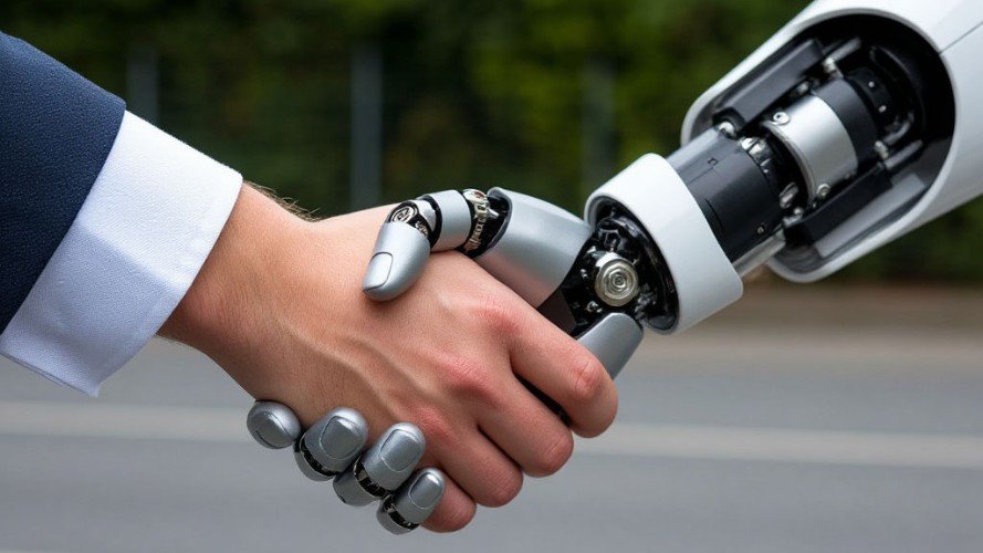 Рукопожатие робота и человека.