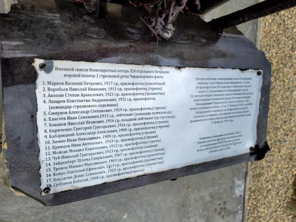 В Новороссийске установили памятный знак в честь 18 морских пехотинцев, погибших в годы ВОВ