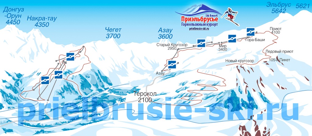 карта горнолыжного курорта Приэльбрусья