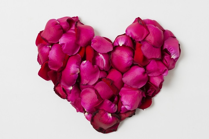 Лепестки розы, выложенные в форме сердца