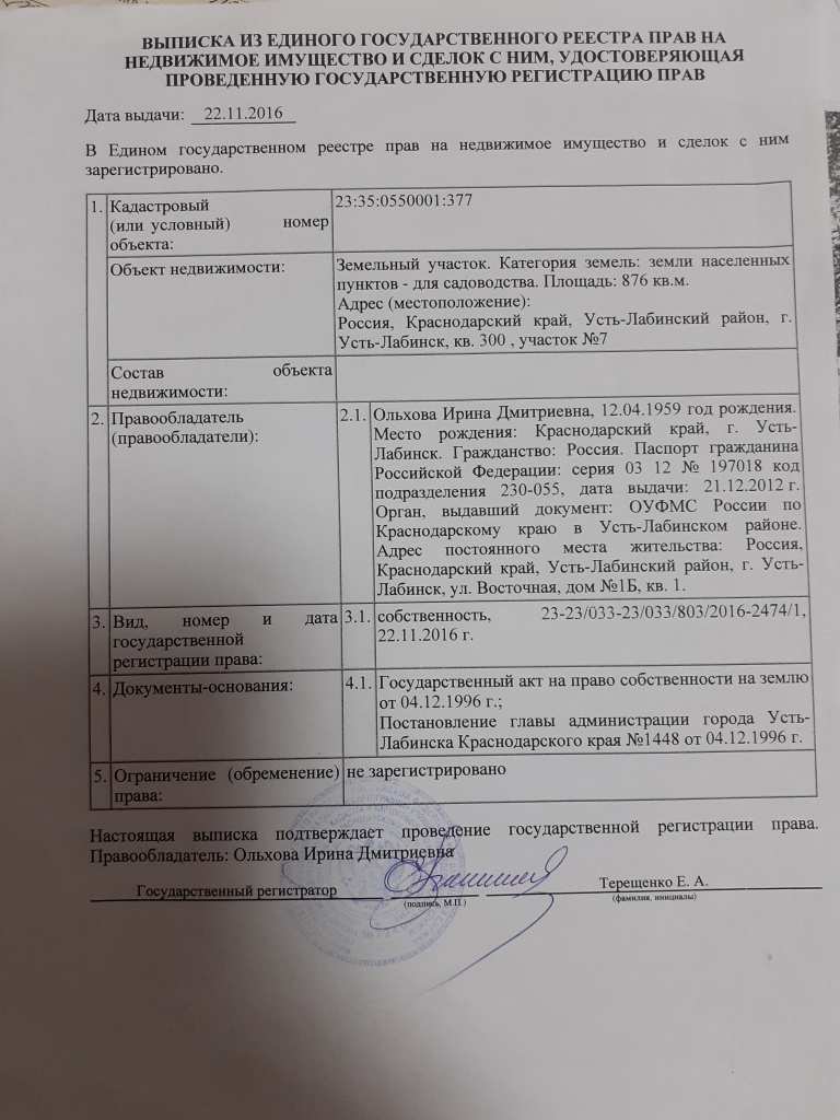 Выписка из ЕГРП