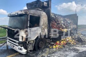 Фура сгорела на трассе М-4 «Дон» в районе Кореновска