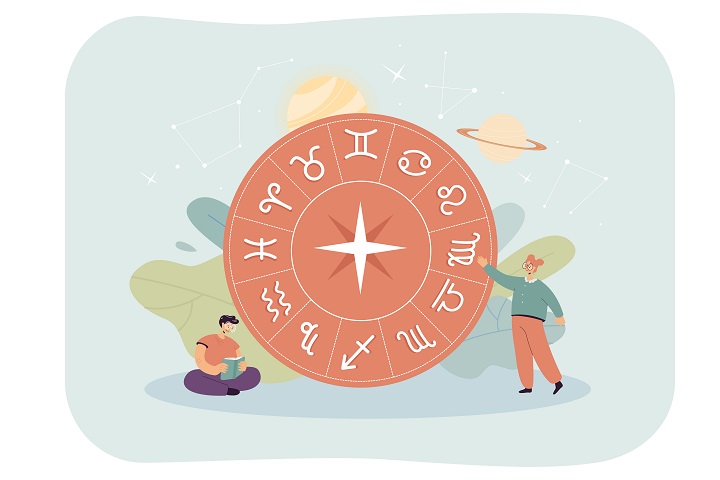 Tiny persons and horoscope circle with zodiac signs.jpg Векторная картинка знаки зодиака