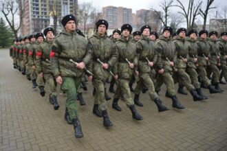 военные идут строем
